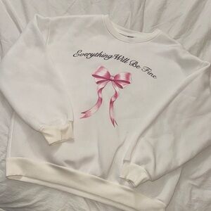 SHEIN White Sweatshirt with Pink Bow Design